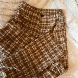 brown plaid straight leg pants